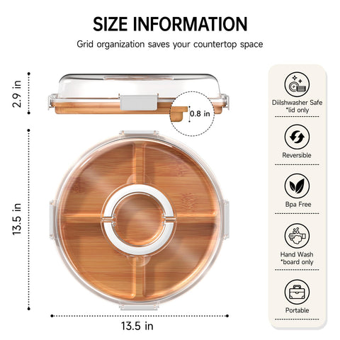 Renmxj dual-function board shows five compartments for organized snacks