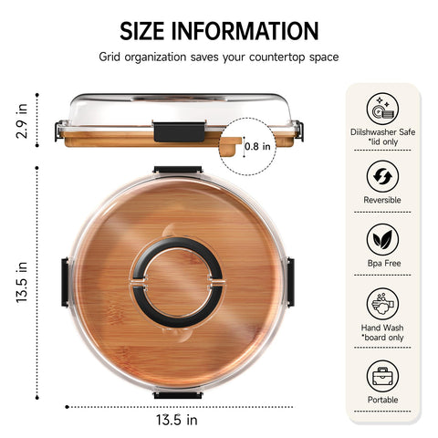 Renmxj charcuterie board with lid handle enables easy carrying to gatherings.