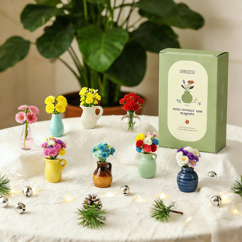 Renmxj mini ceramic vase magnet with green leaf design on fridge