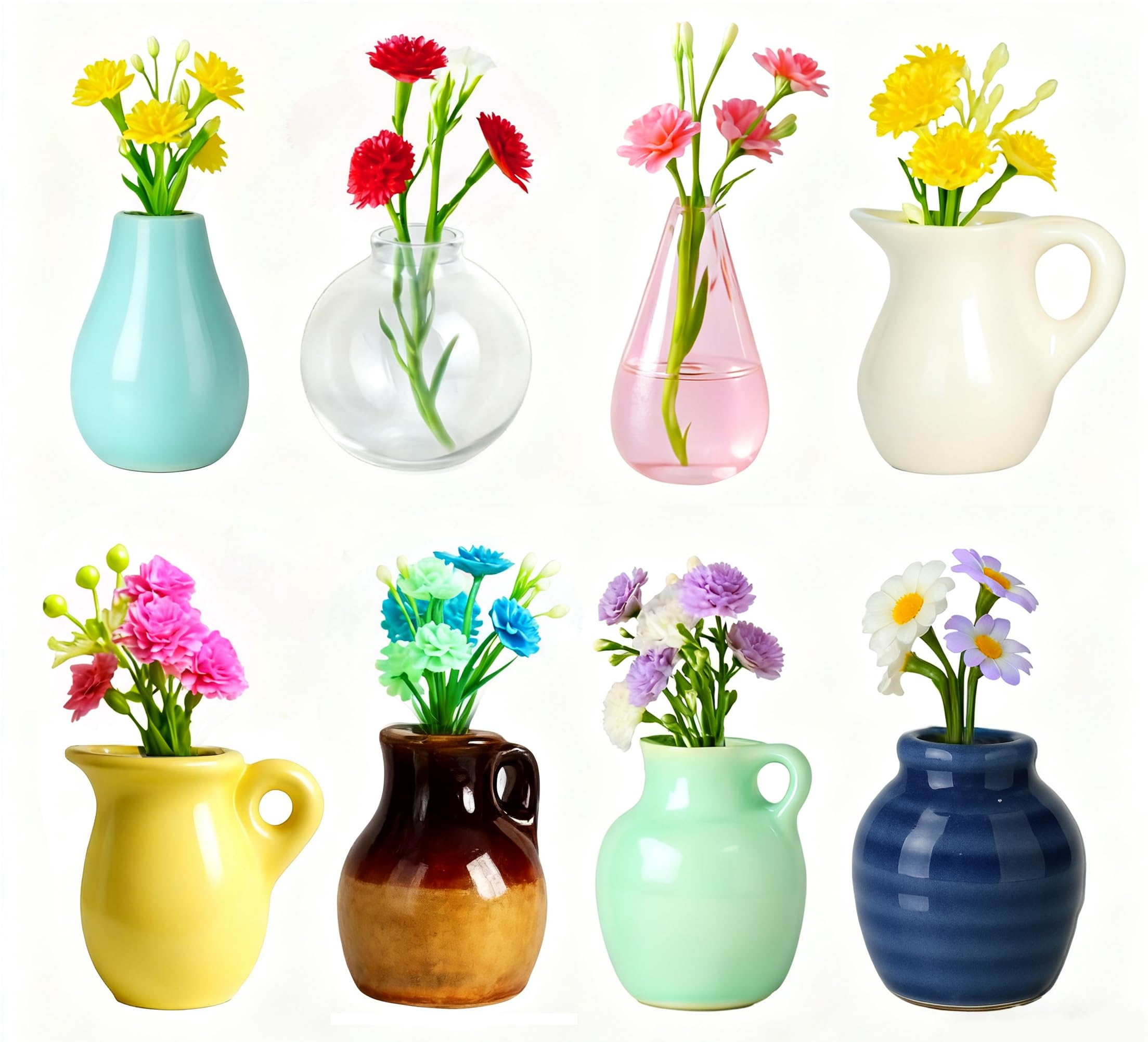 Renmxj mini ceramic vase magnet on fridge, red round shape holding flowers