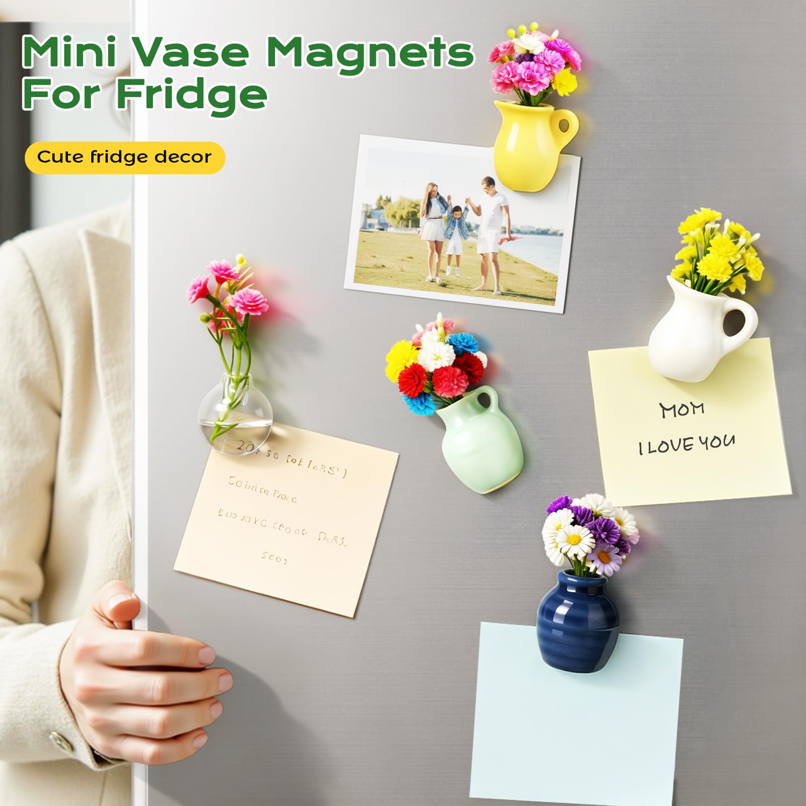 Renmxj mini ceramic vase magnet on fridge, teal round design for notes