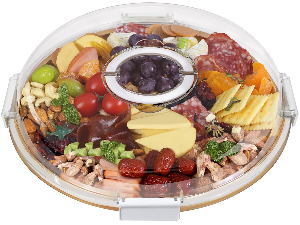 Renmxj round charcuterie board with clear lid for elegant entertaining