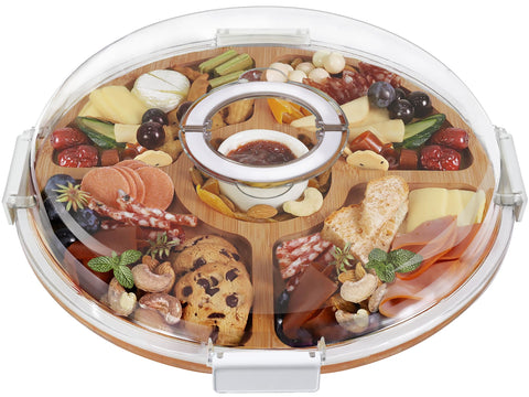 Renmxj round charcuterie board with clear lid for stylish appetizer presentation