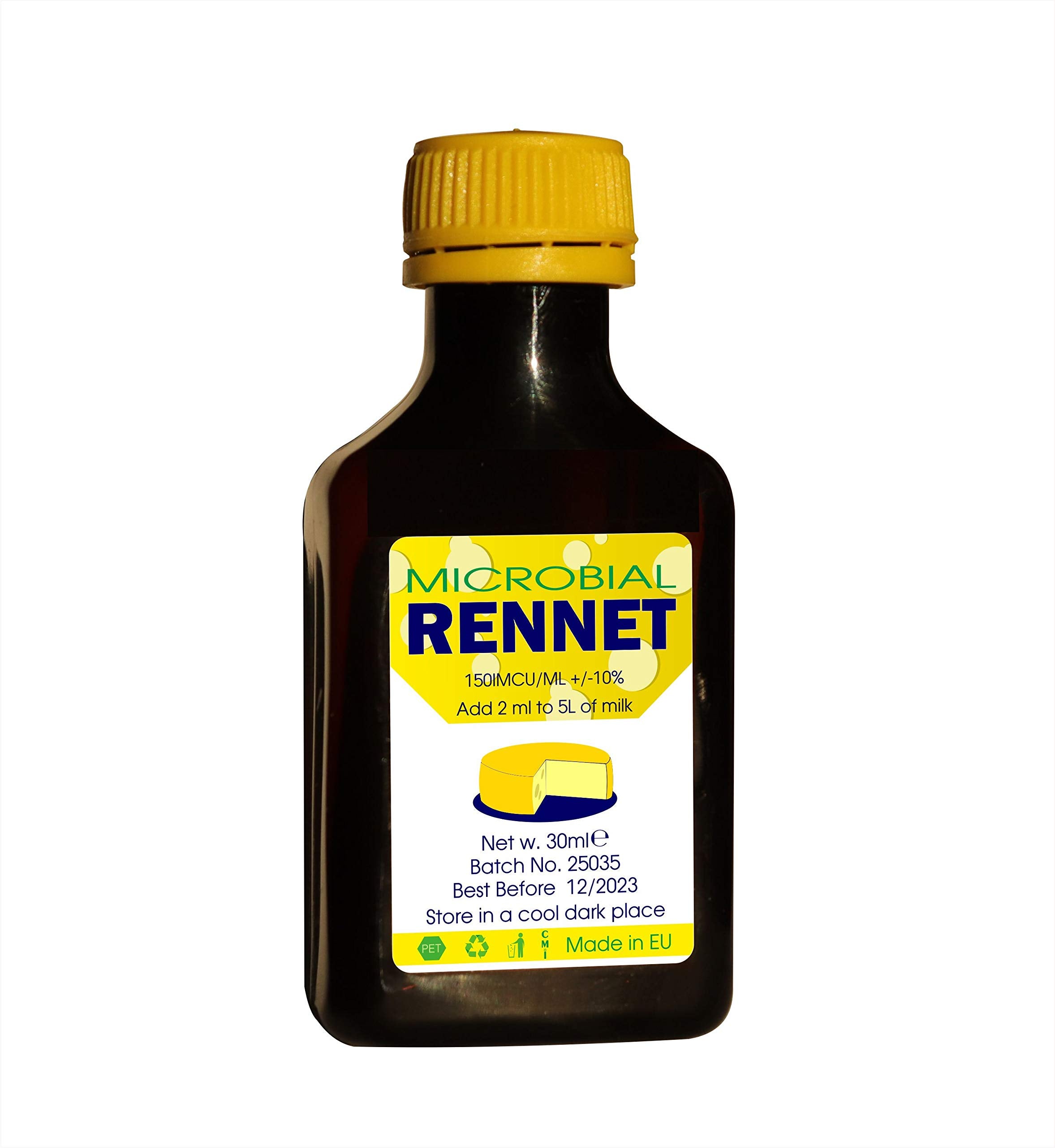 Rennet Ideal microbial coagulant bottle front for vegetarian cheese making.