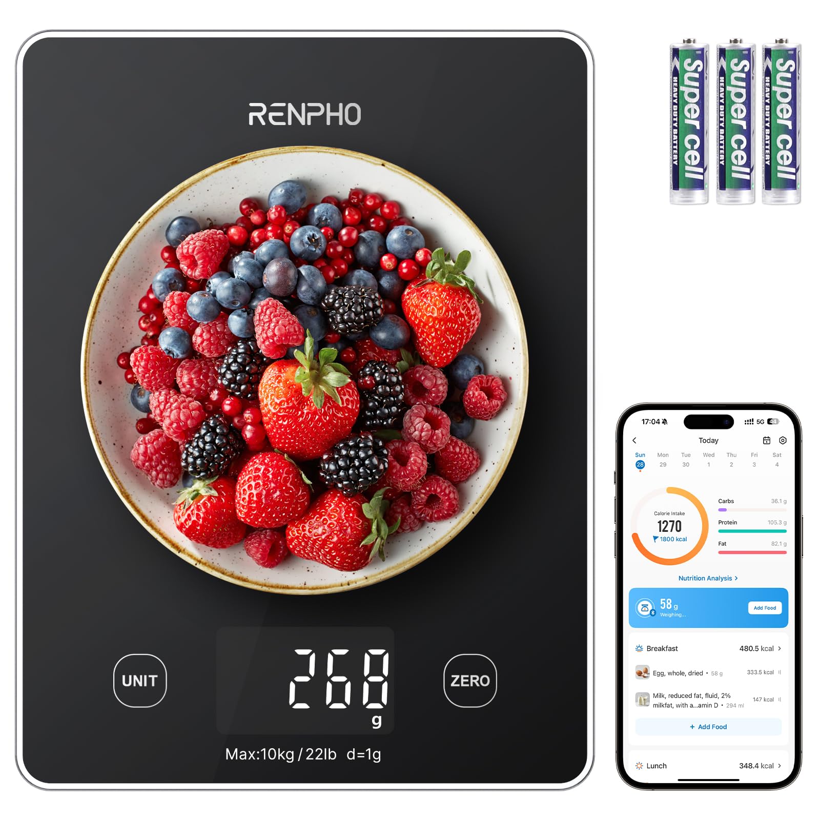RENPHO Digital Kitchen Scale front view highlighting its compact design