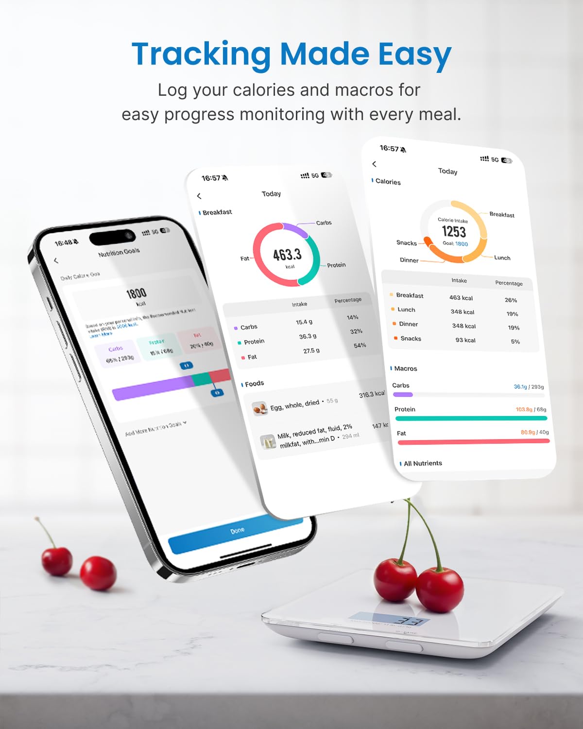 RENPHO scale with app sync to Apple Health for easy nutrition data sharing.