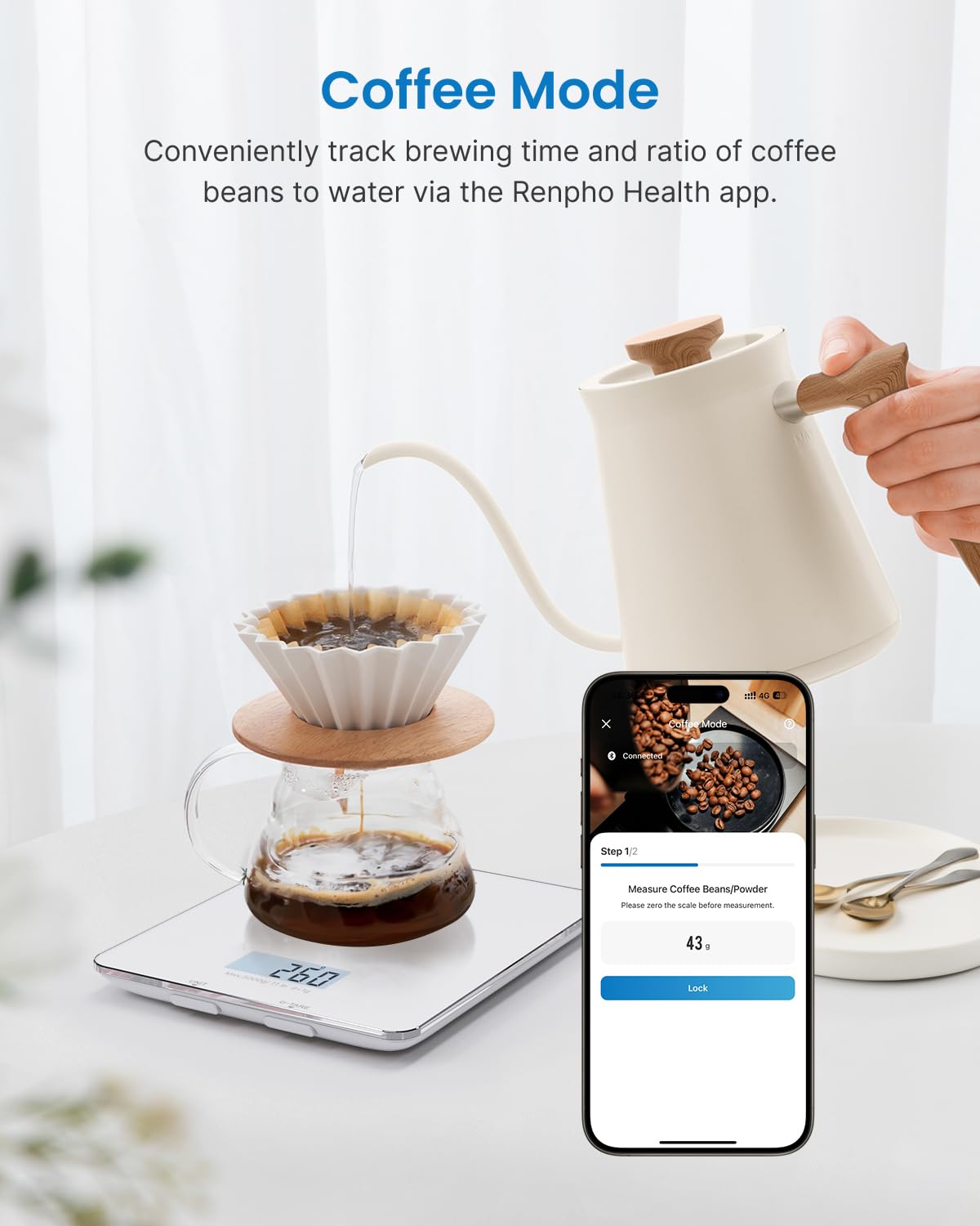 One-tap tare lets you weigh ingredients without counting containers.