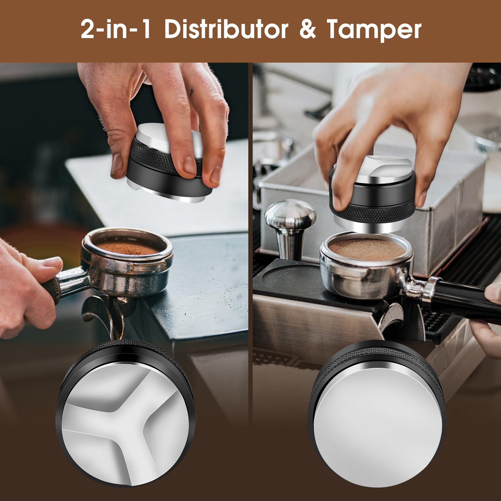 Reoszeank dual-head leveler close-up aiding balanced coffee bed for even extraction.