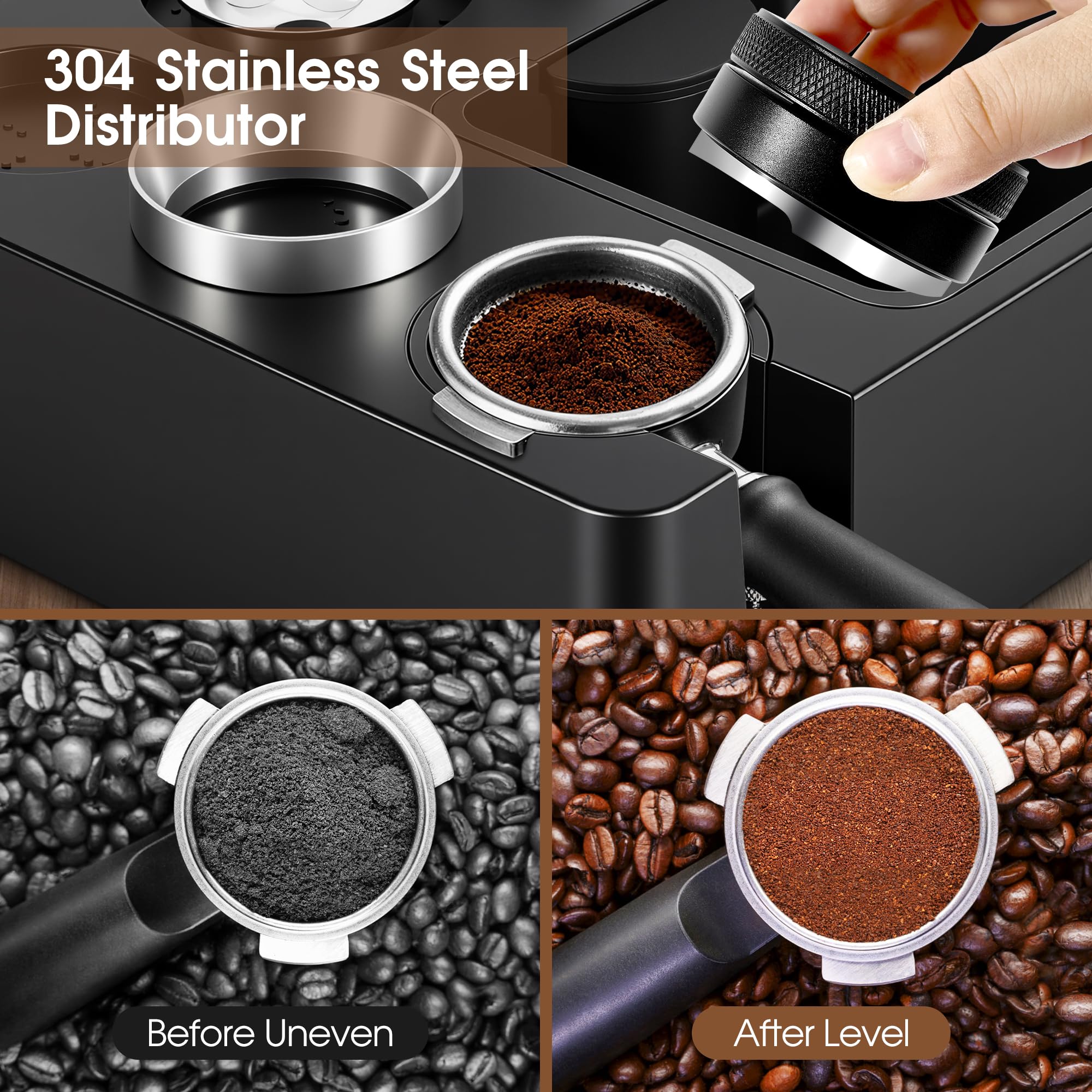 Reoszeank premium stainless steel distributor glides smoothly for a level tamp surface.