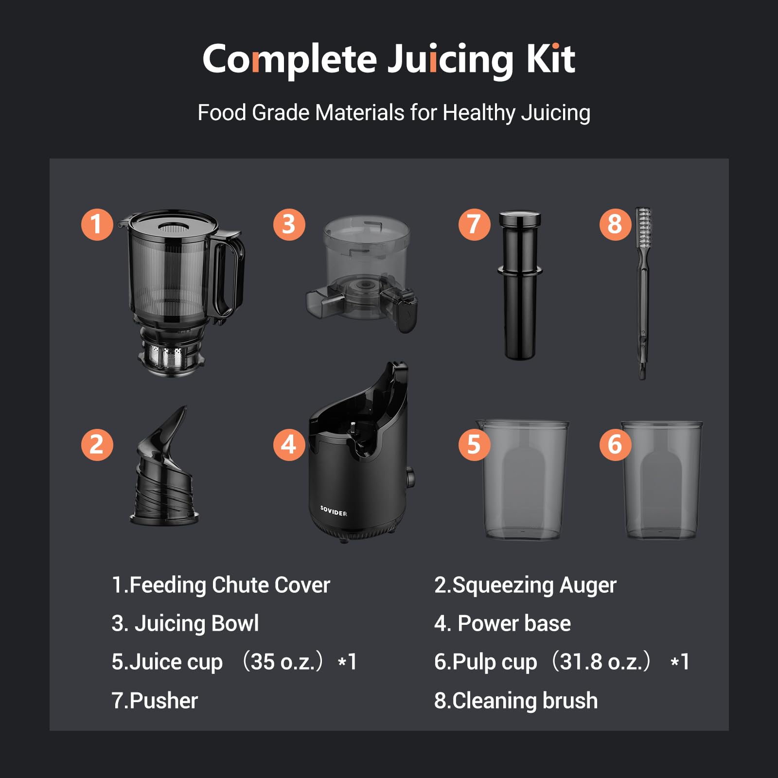Repaly cleaning brush included for quick cleanup after juicing.