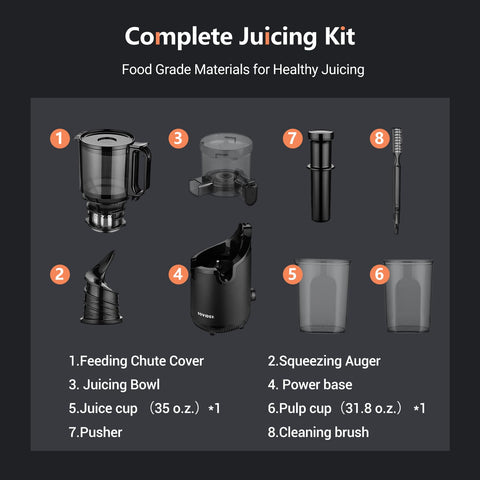 Repaly cleaning brush included for quick cleanup after juicing.