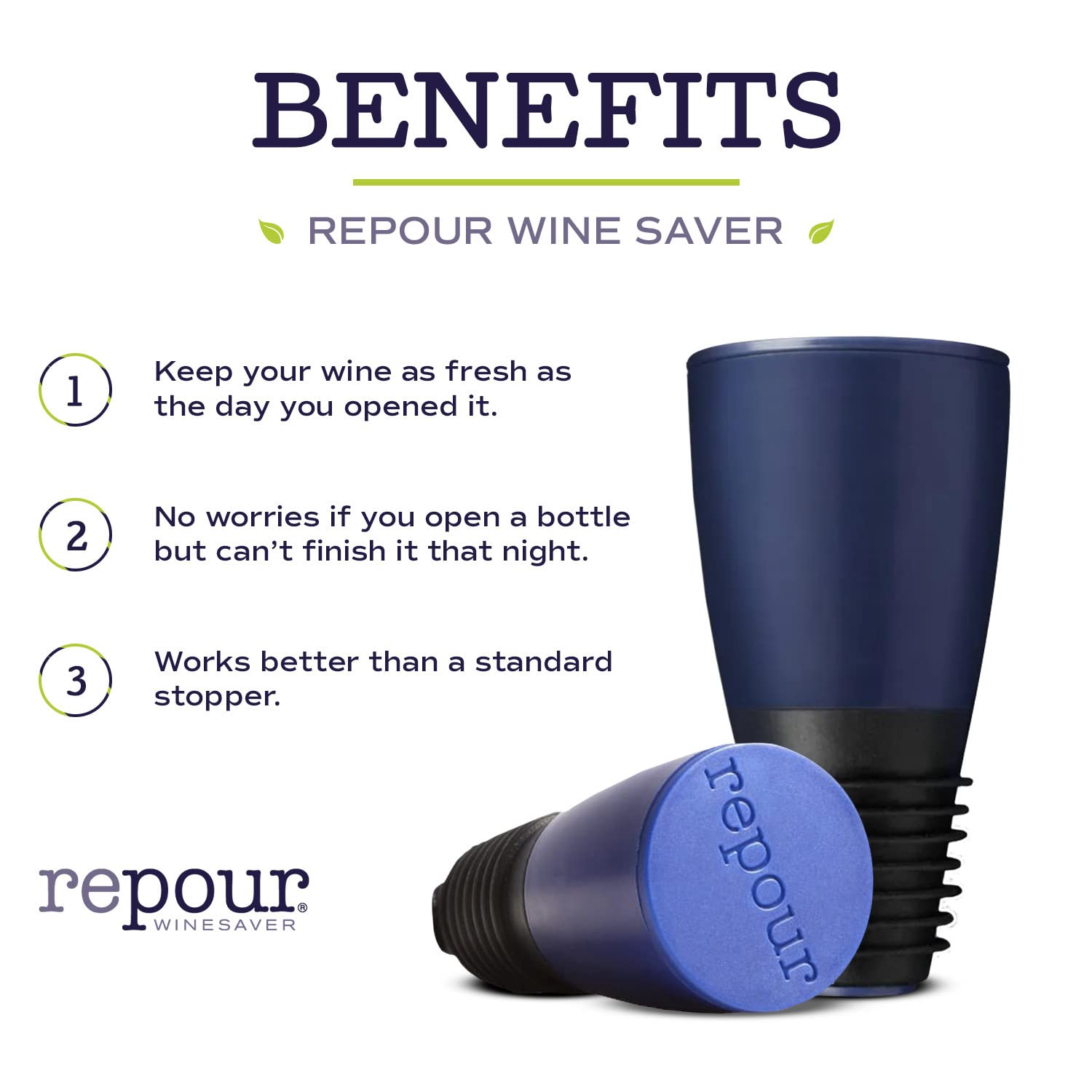 Repour stopper inserted in open bottle preserves freshness between pours