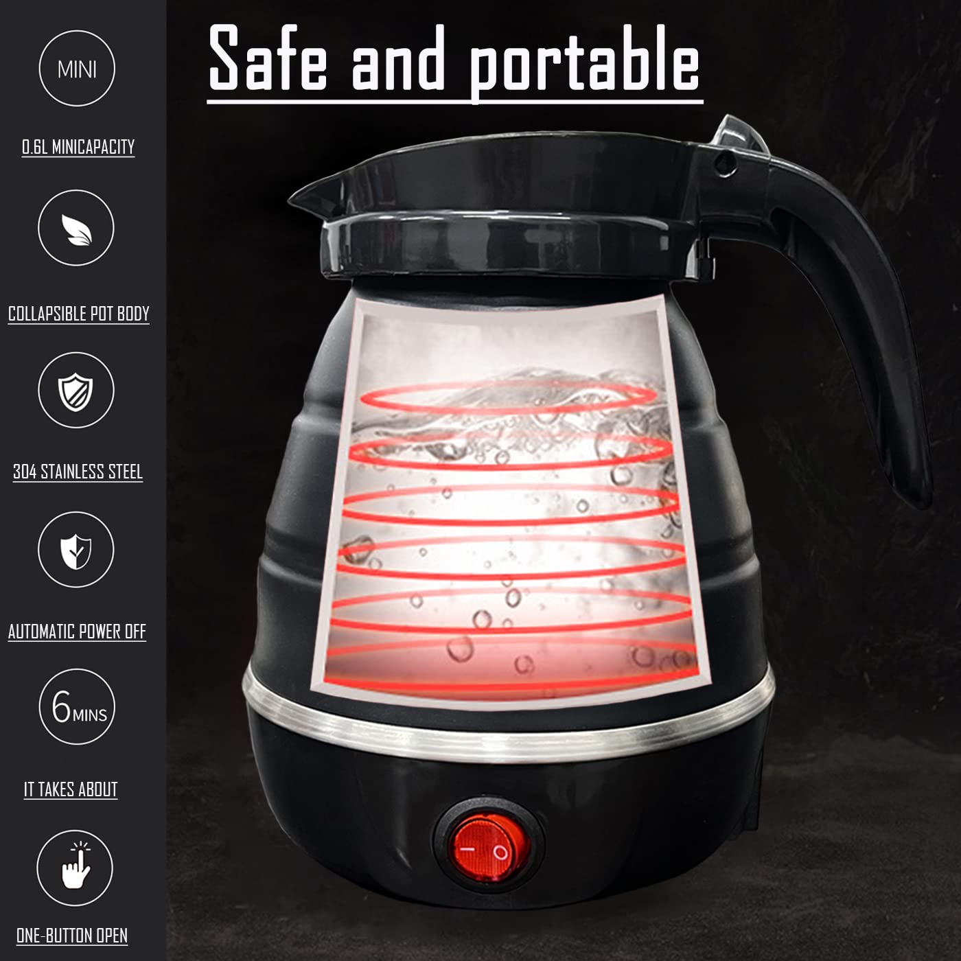 Resgitiati travel kettle anti-spill spout prevents splashes while pouring