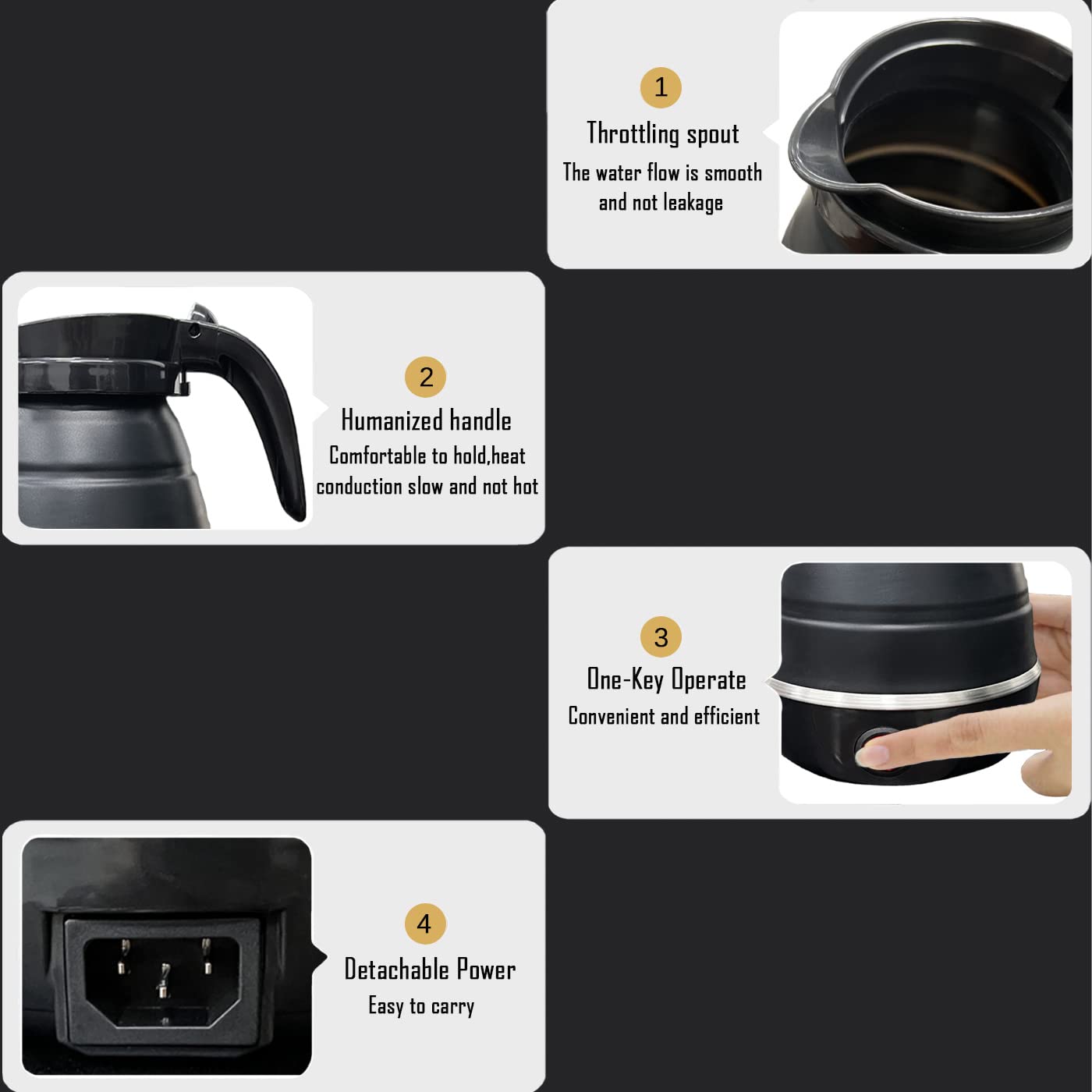 Resgitiati travel kettle detachable power cord for flexible storage