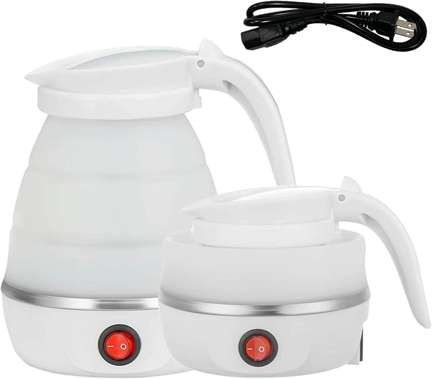 Resgitiati travel kettle detachable power cord for easy storage.