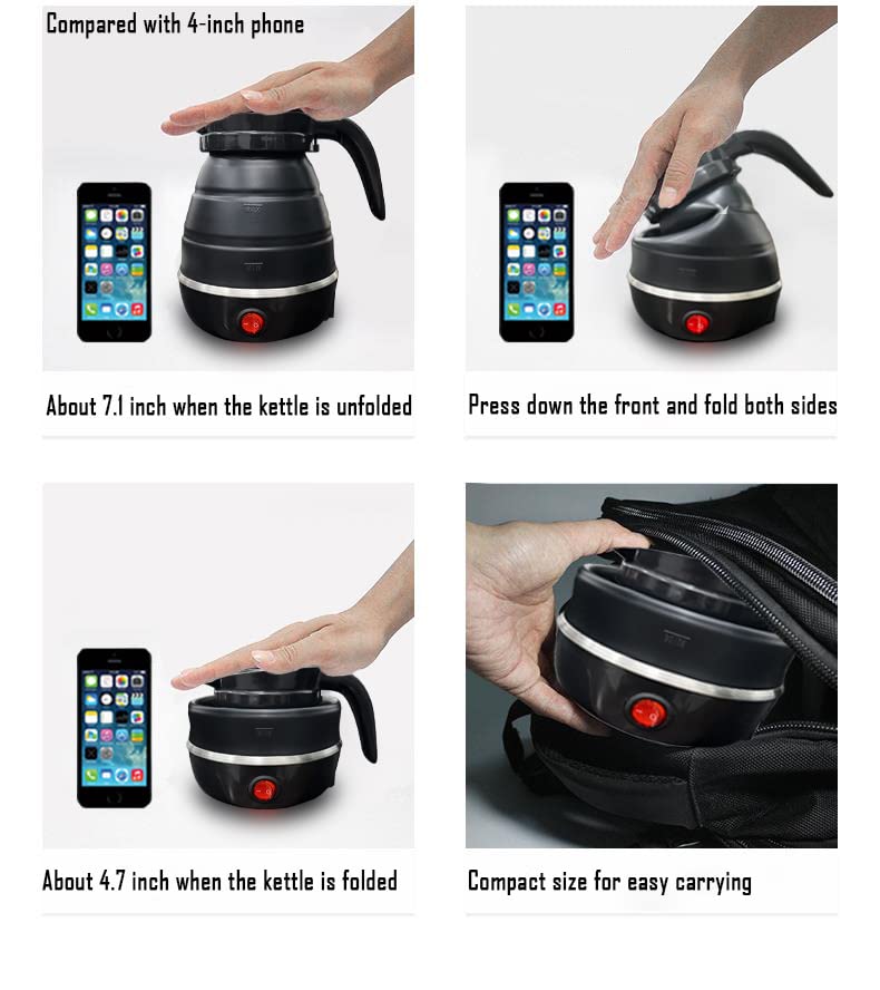 Resgitiati travel kettle silicone body and stainless interior for safe boiling
