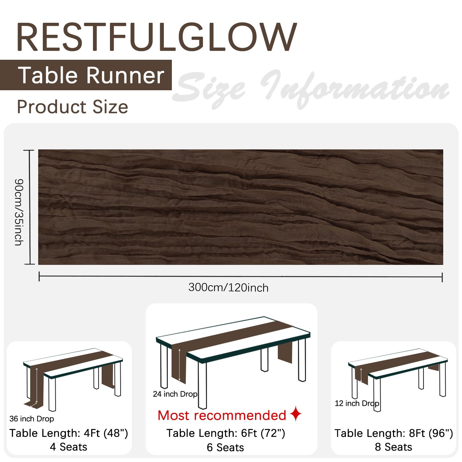 RestfulGlow boho gauze table runner close-up shows delicate edge stitching.