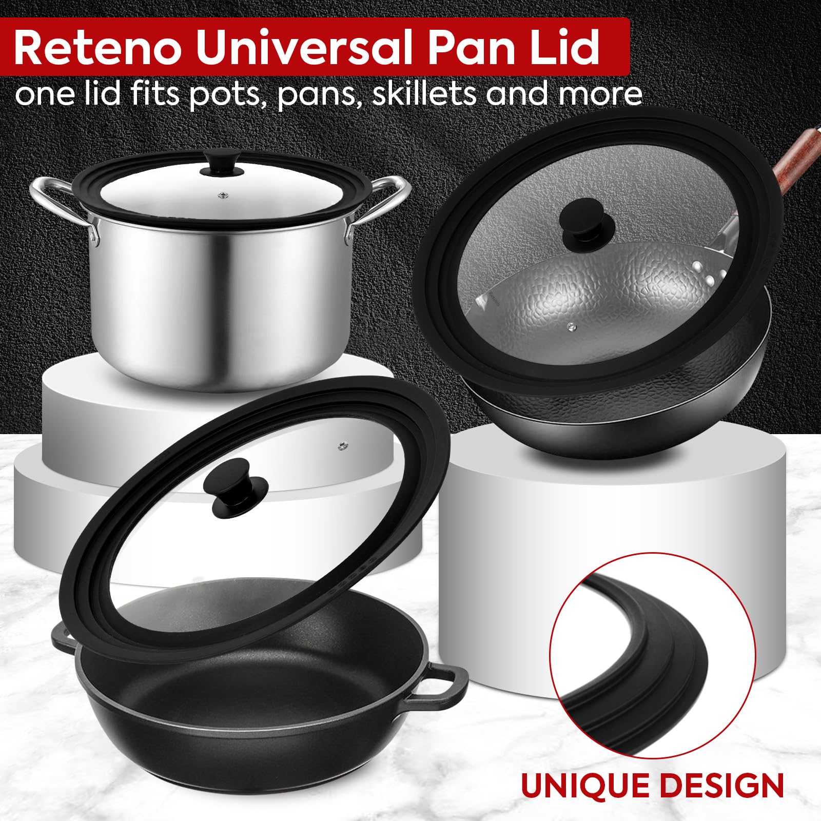 Reteno tempered glass lid lets you check food without lifting.