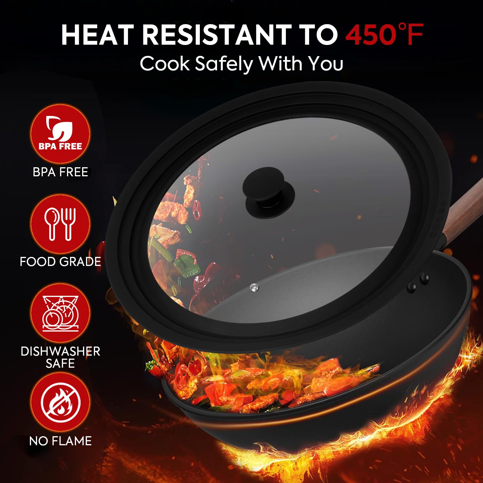 Reteno universal lid 14in for pots provides large coverage and efficient steam release.