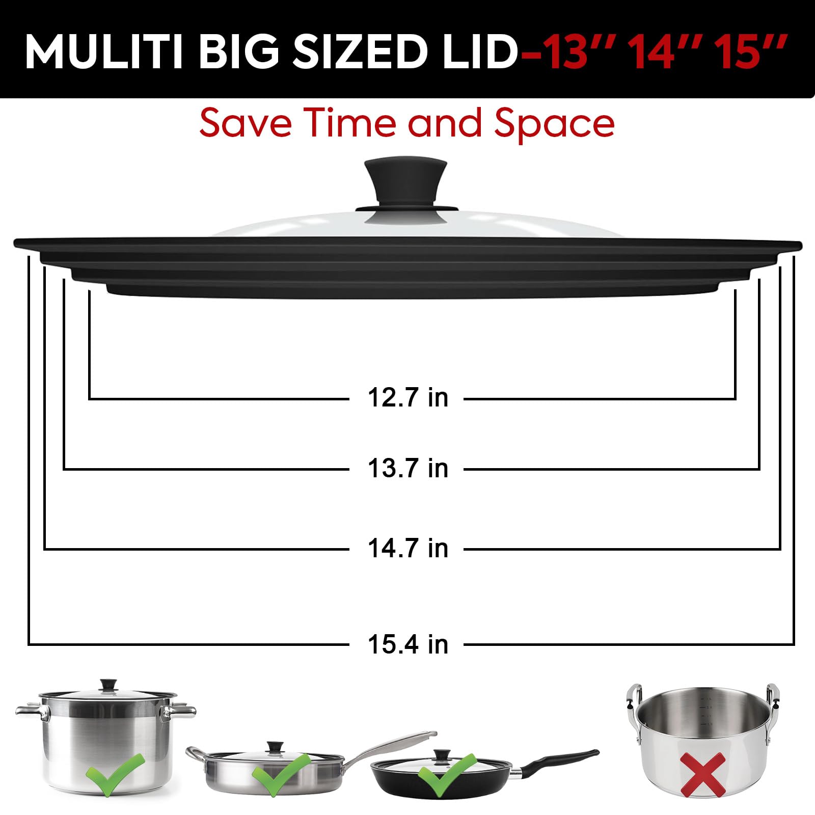 Reteno 15in lid for skillets fits big cookware with silicone rim sealing flavor.