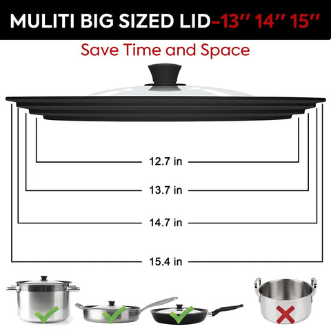 Reteno 15in lid for skillets fits big cookware with silicone rim sealing flavor.