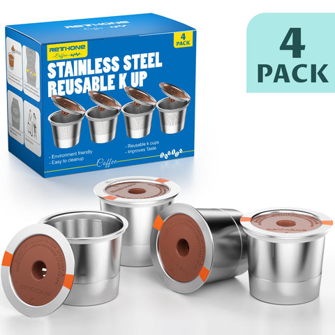 RETHONE four-pack of reusable K Cup pods for ongoing use.