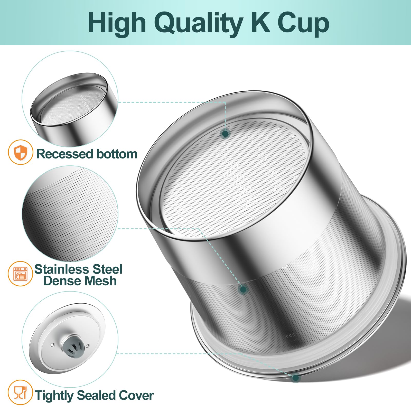 RETHONE K Cup pod with dense mesh filter for grounds containment.
