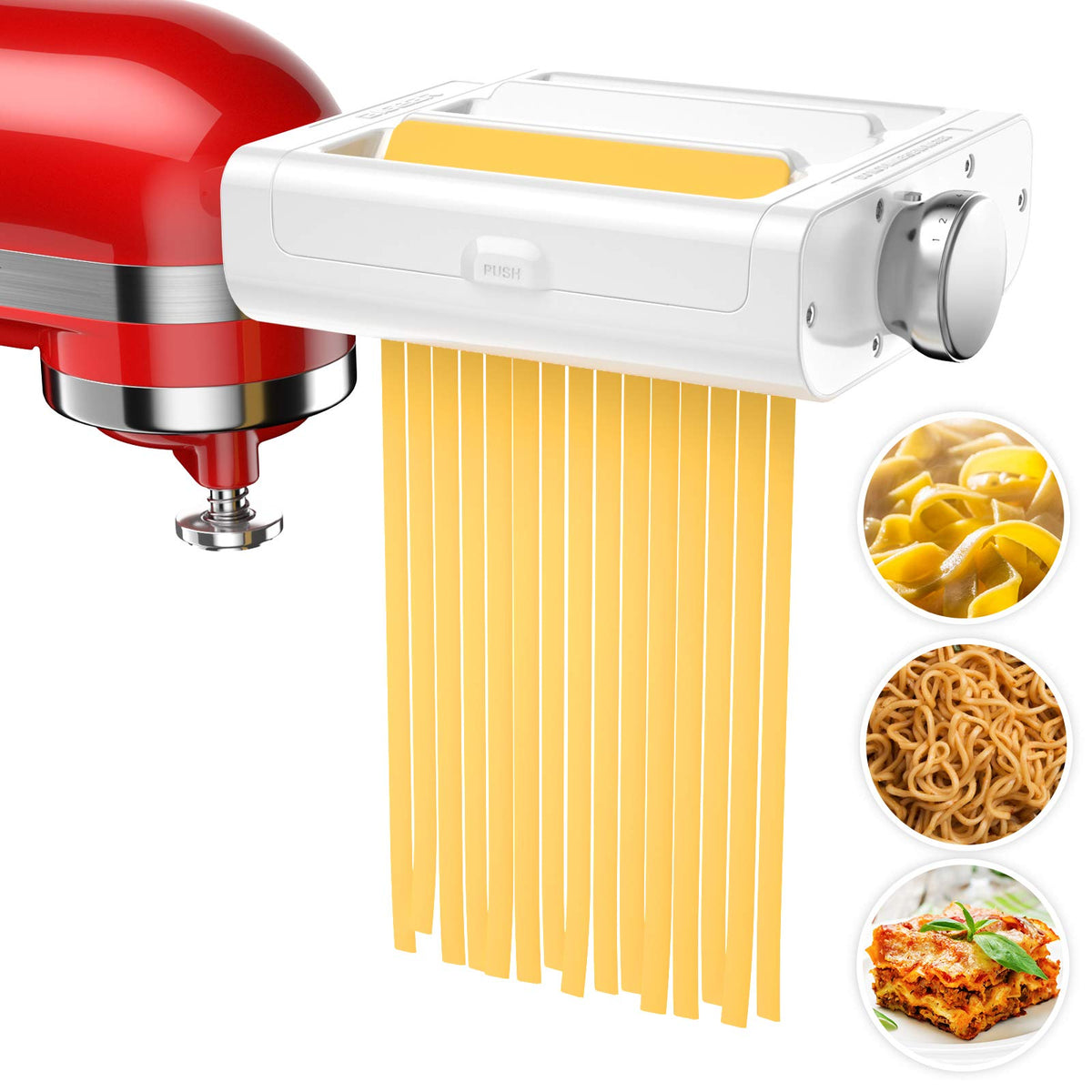RETHONE pasta roller attachment in action, creating smooth sheets for homemade pasta