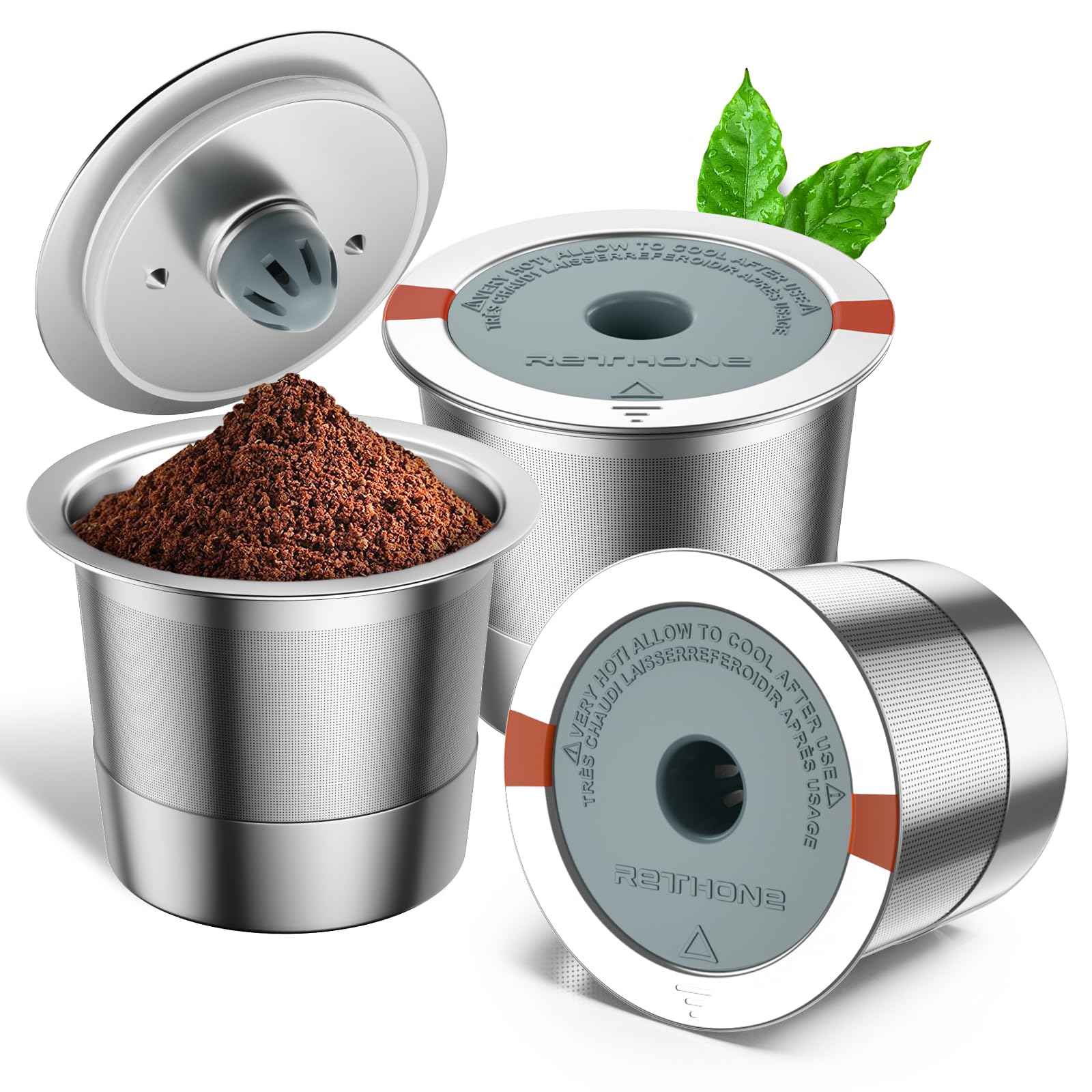 RETHONE reusable K cup with stainless steel filter for cleaner coffee.