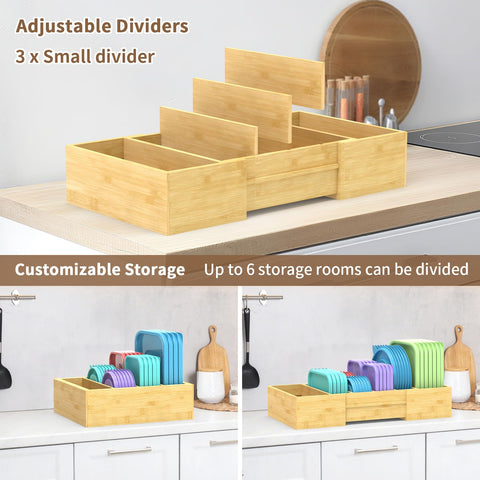 Retro Shaw all-in-one lid organizer in a kitchen cabinet.