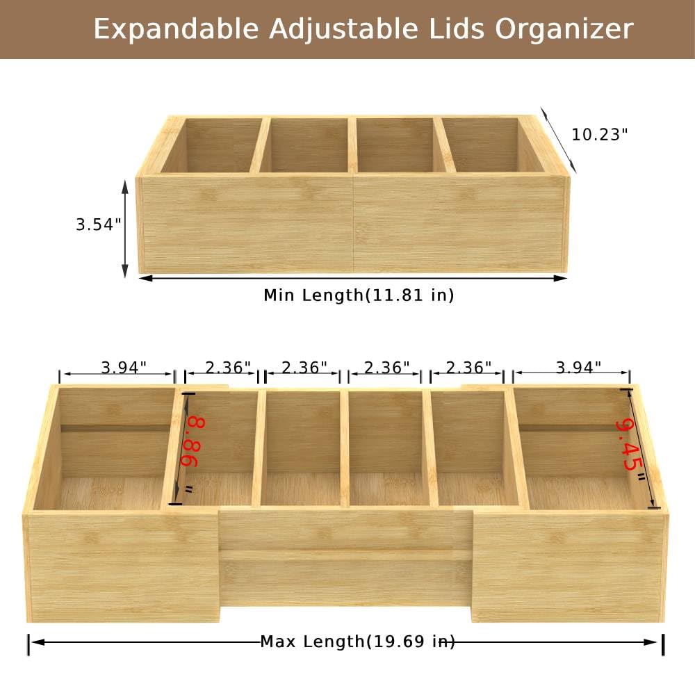 Retro Shaw bamboo lid divider slot showing adjustable setup.