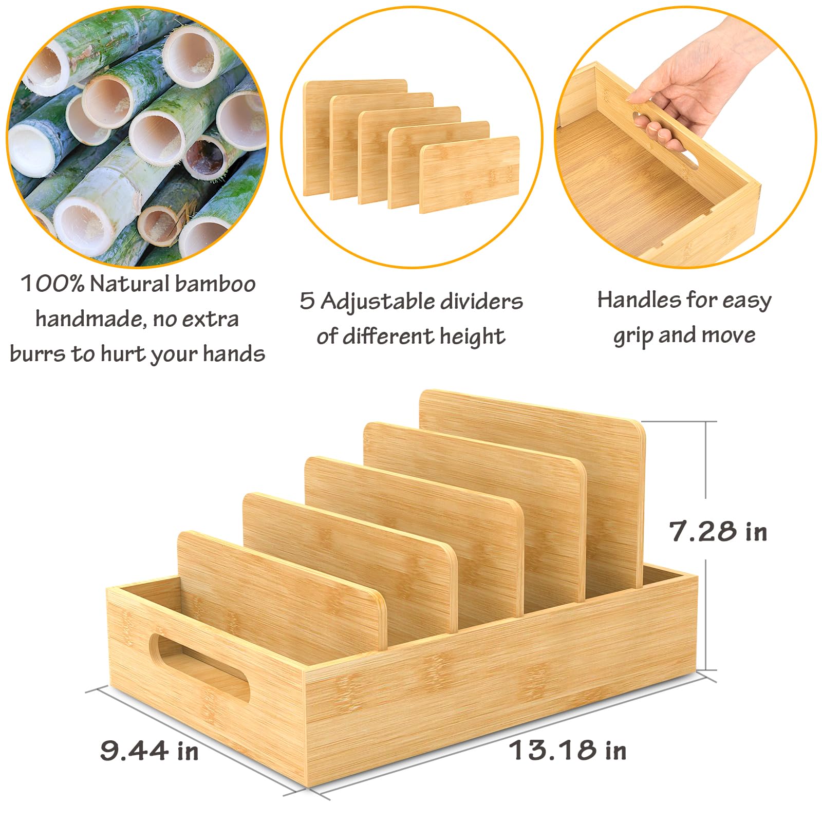 Retro Shaw bamboo lid organizer side view shows quick access to lids