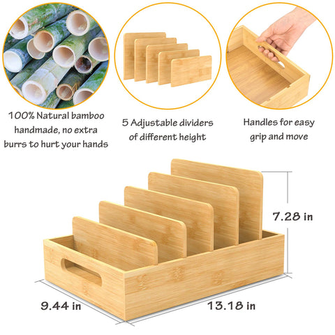 Retro Shaw bamboo lid organizer side view shows quick access to lids