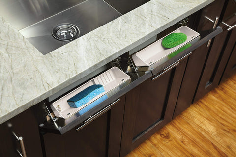 Durable polymer trays by Rev-A-Shelf in white suitable for busy spaces.