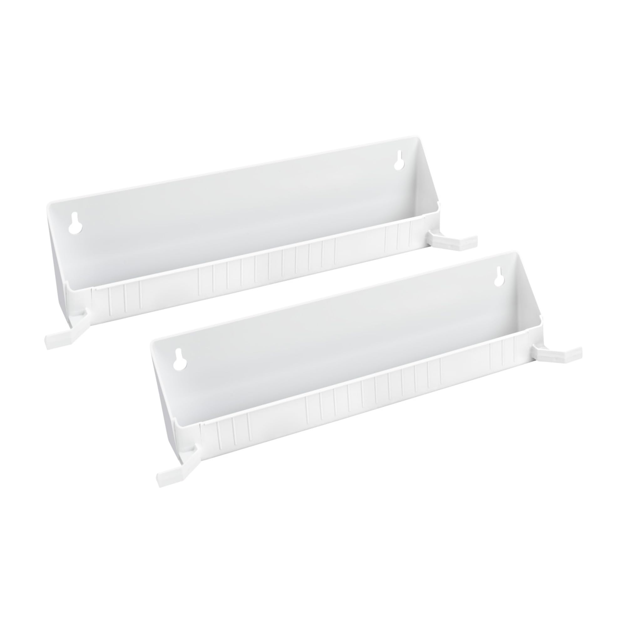 Rev-A-Shelf tip-out tray front view in white, showcasing compact kitchen storage.