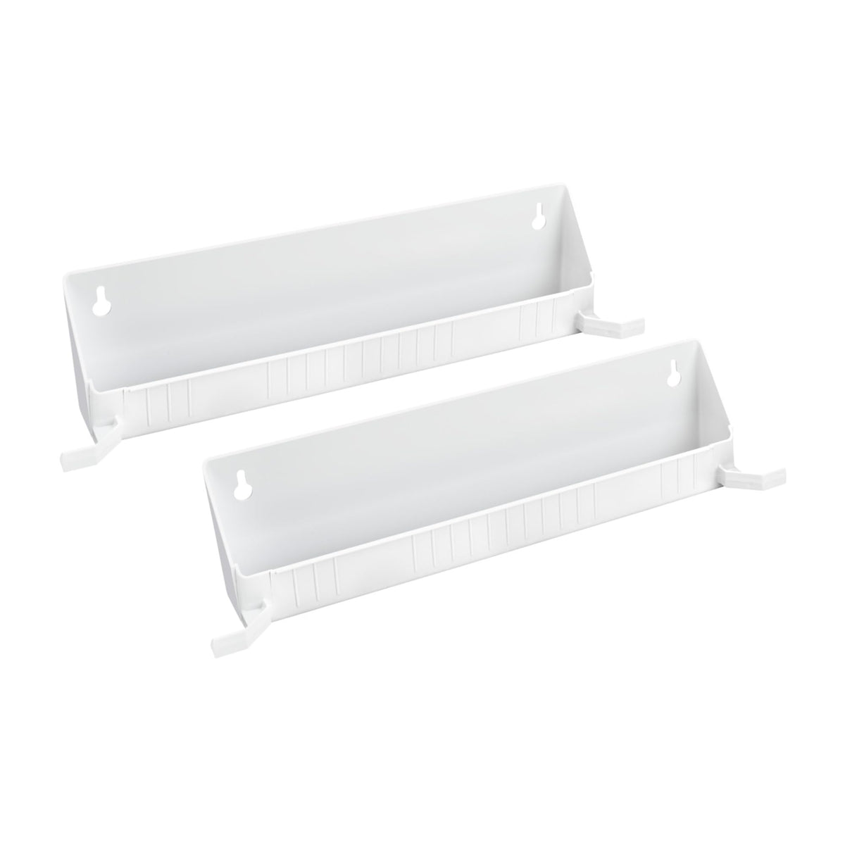 Rev-A-Shelf tip-out tray front view in white, showcasing compact kitchen storage.