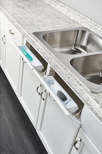 Rev-A-Shelf tray with soap dish in white for convenient sink-side use.