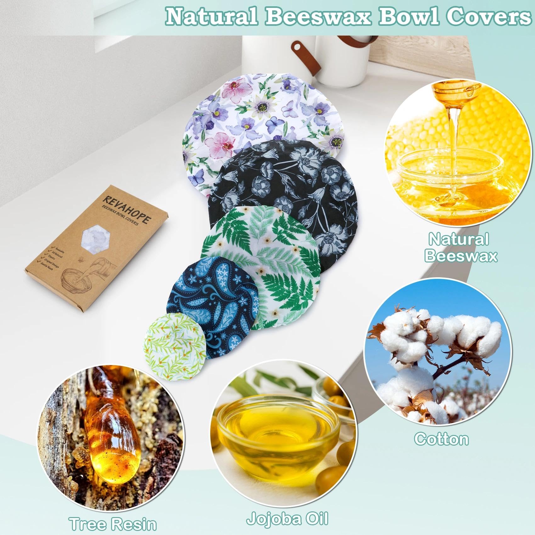 Revahope iris-floral 20cm bowl cover keeps dough moist during rising