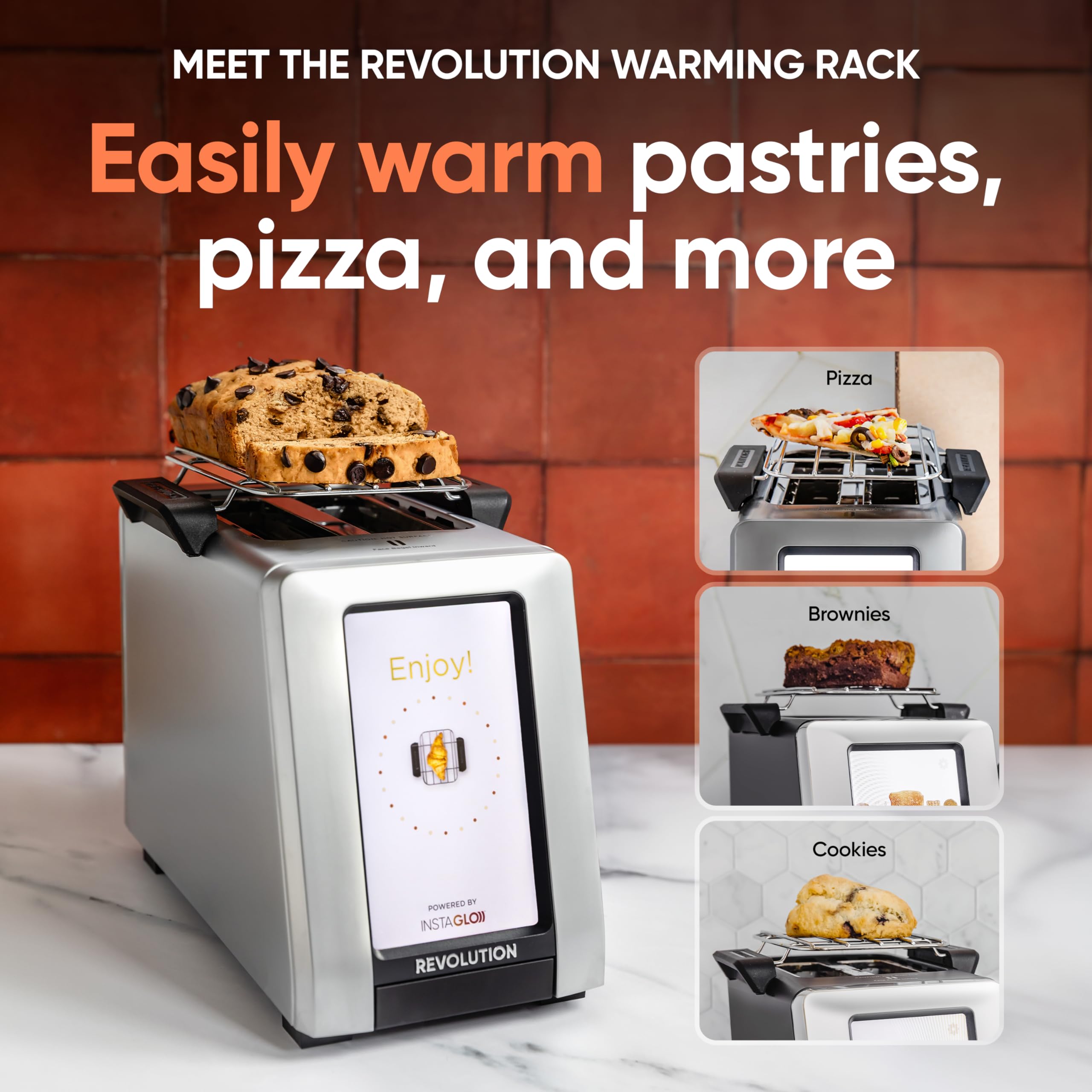 Revolution R180 Connect Plus sensors ensure even browning on bread and bagels.