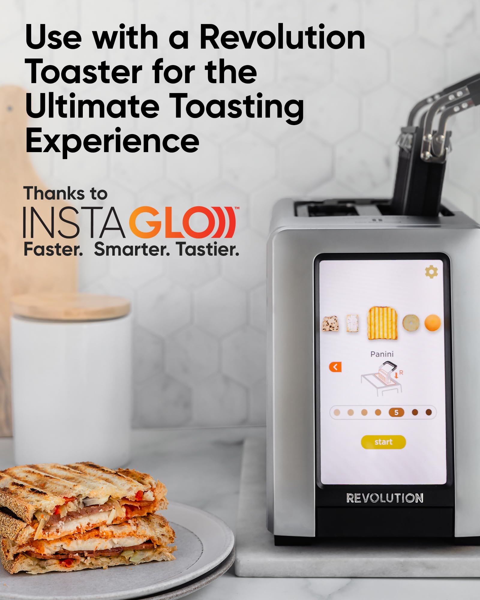 Revolution Toastie Press angled stainless arms stay cool during use.