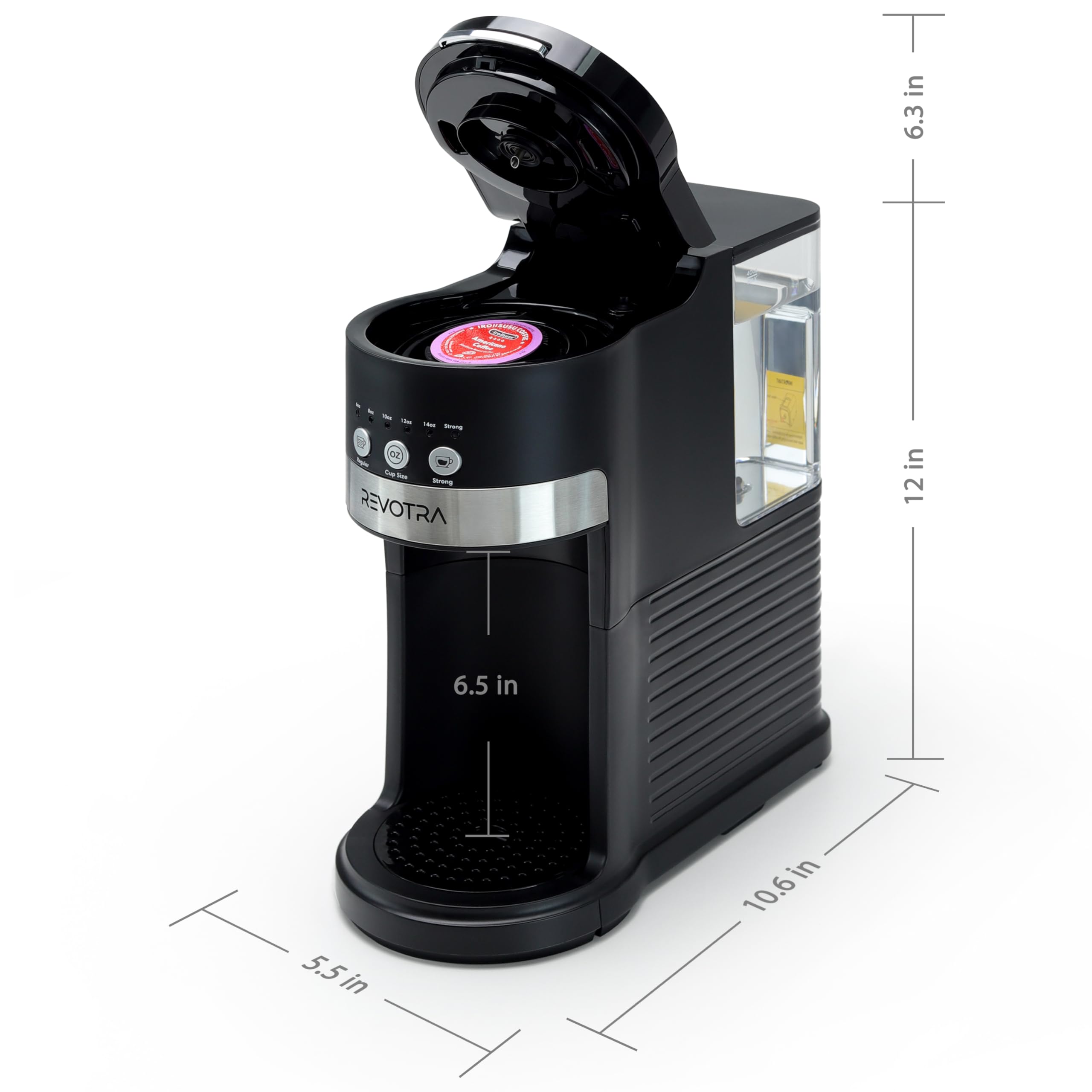 Revotra travel mug friendly configuration accommodates cups up to large mug sizes.