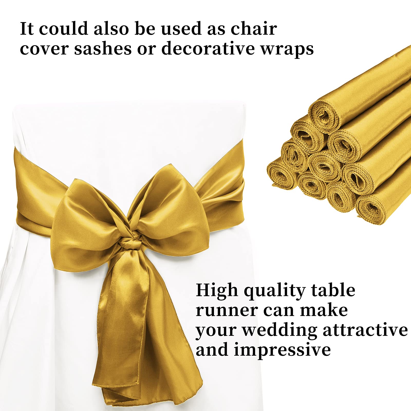 REWOMC gold satin runner draped to create a soft, flowing look.