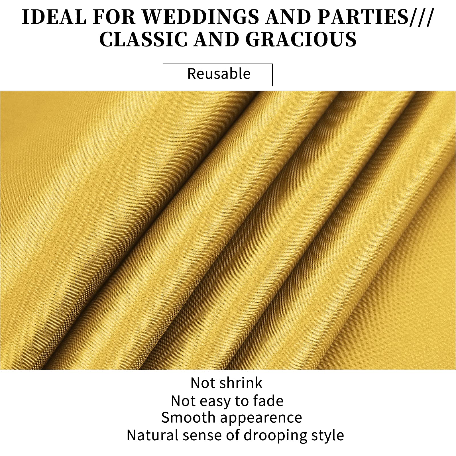 REWOMC gold satin runner on round table setup for festive mood.