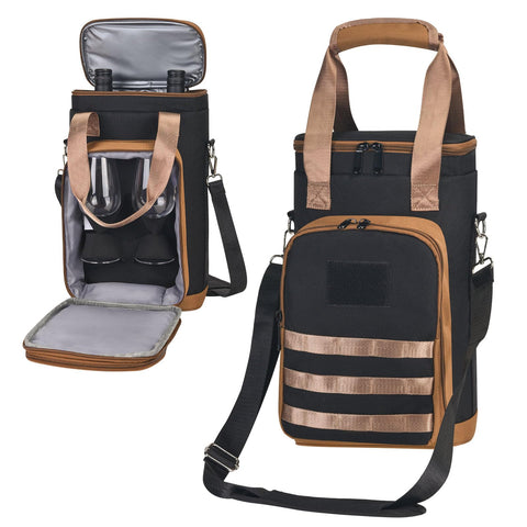 Rexmore insulated two-bottle wine carrier tote keeps drinks cool on picnics