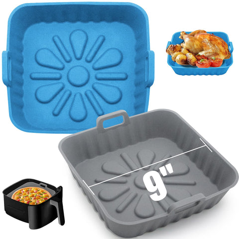 REY&SHAW 9-inch blue silicone air fryer basket for easy non-stick cooking and quick cleanup
