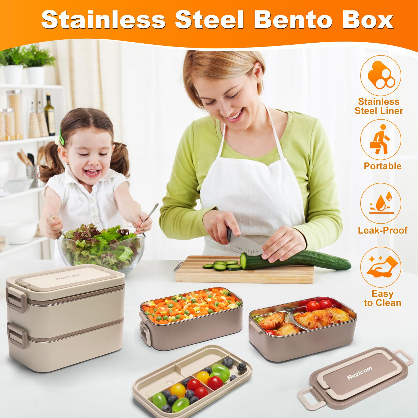 Rezicom 2L capacity lunch box ready to pack generous portions