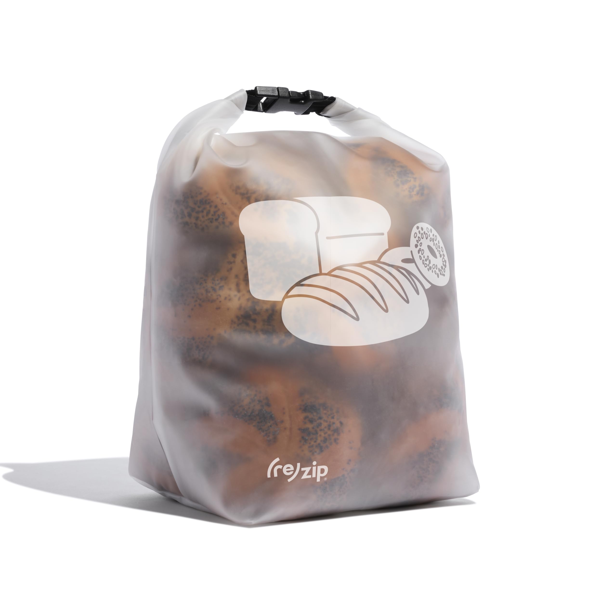 The (re)zip bread bag shows roll-top design for adjustable freshness and storage.