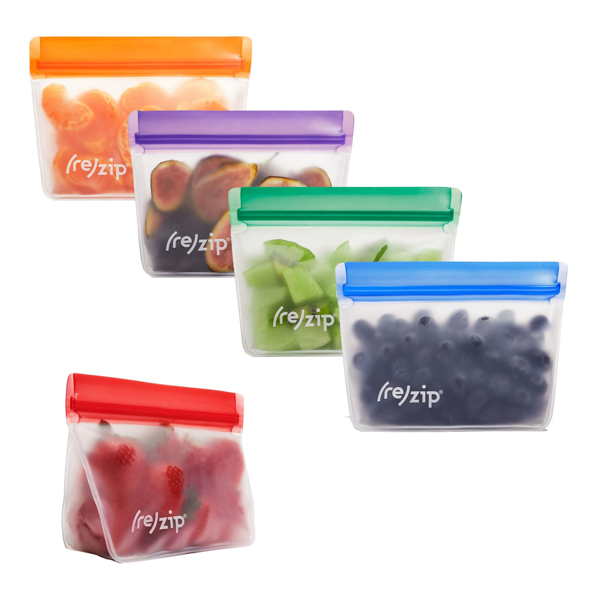 (re)zip stand-up bags with leakproof seal keep snacks contained on the go.