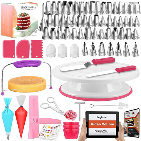 Rfakk 200pcs cake decorating kit with all-in-one setup for home bakers