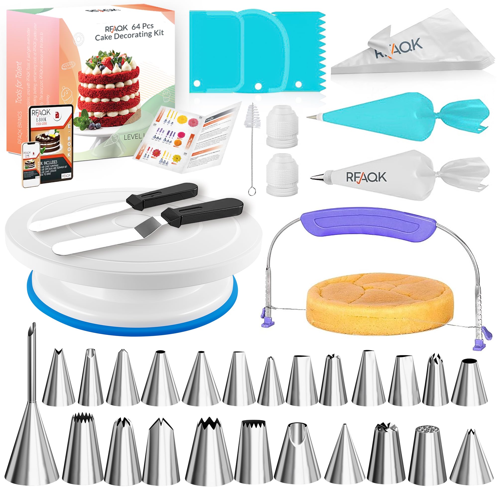 RFAQK 64pc cake decorating kit with all-in-one tools for budding bakers.